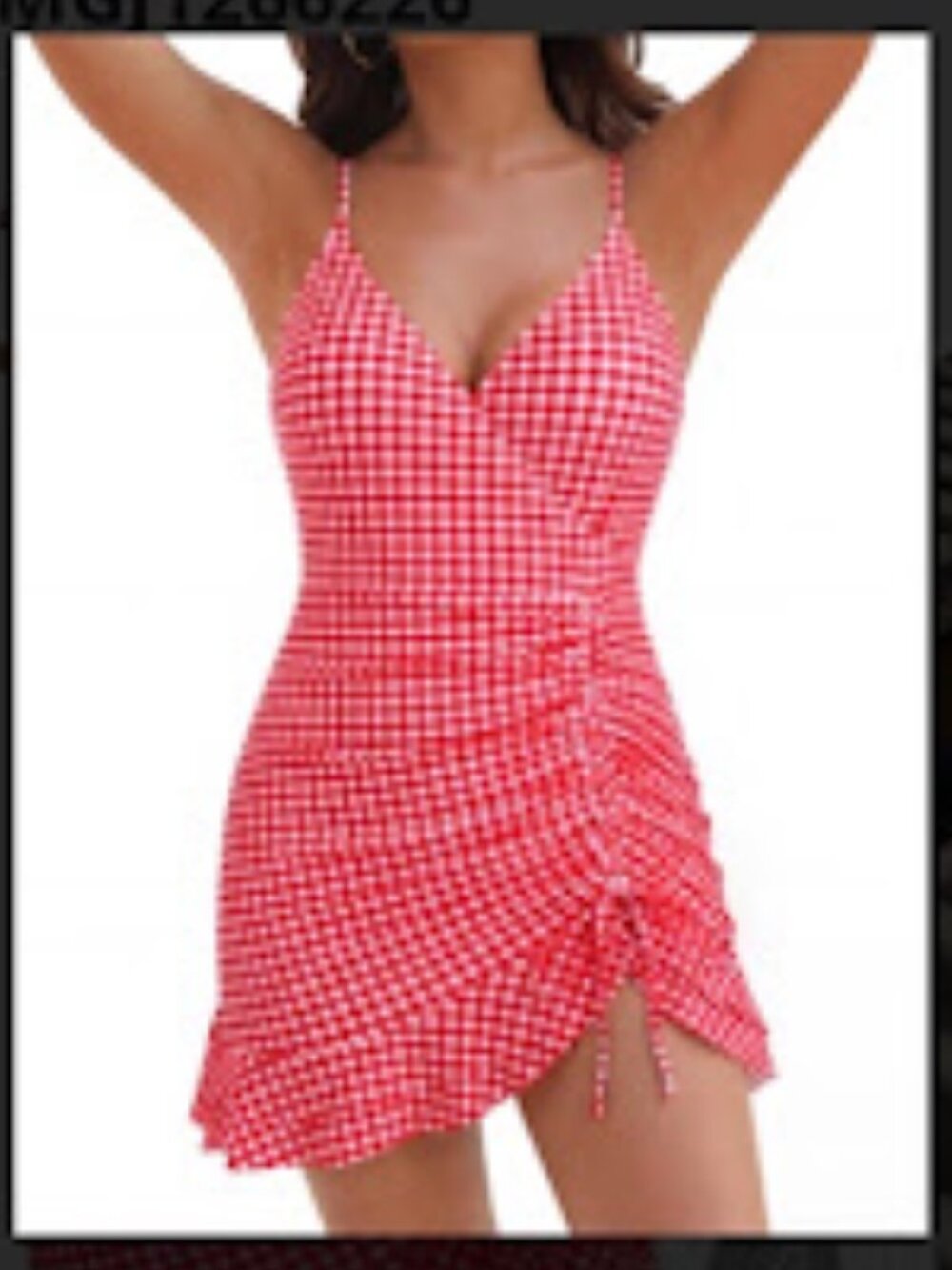 ZAFUL Women's Red & White Gingham Plaid Ruffle V-Neck One-Piece Swimsui Size XXL